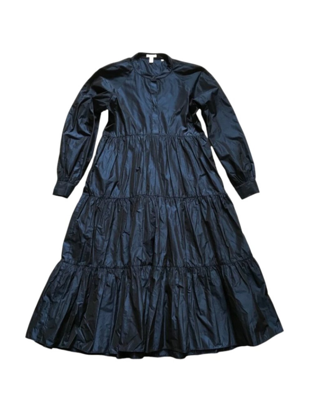 Robert Friedman Tiered Maxi Dress Womens Small Navy Blue Long Sleeve Crew Neck